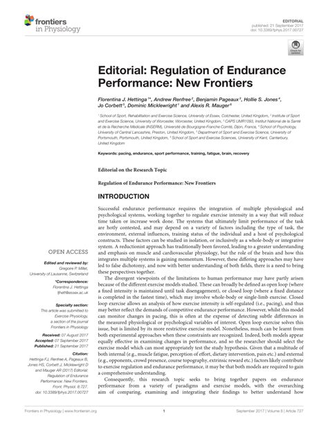 Editorial: Regulation of Endurance Performance: New Frontiers.